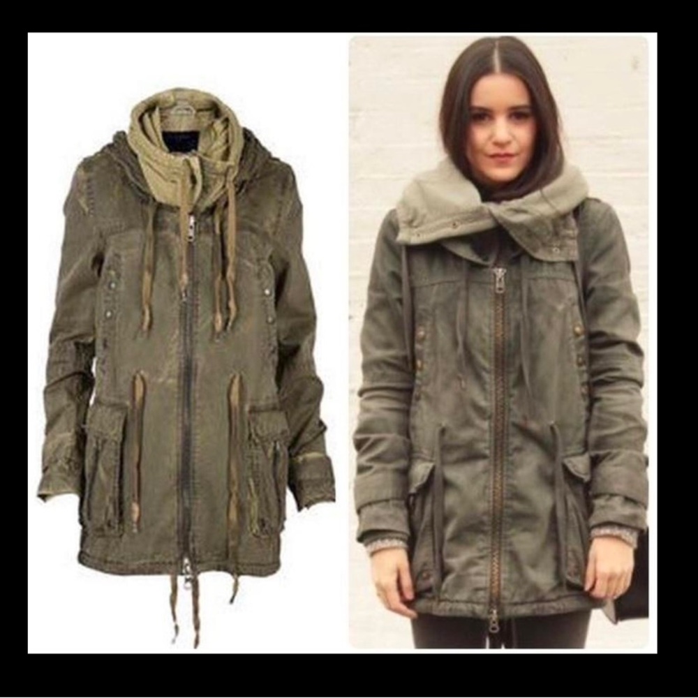 Allsaints All Saints Pilgrim Parka Cargo Hooded Utility Jacket Coat Funnel neck